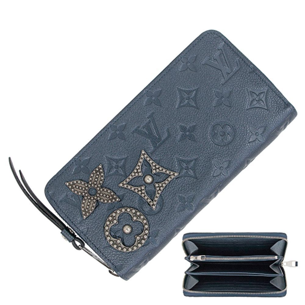 Zippy Wallet Round Zipper Monogram Emplant Dark Blue Navy Silver Long Wallet